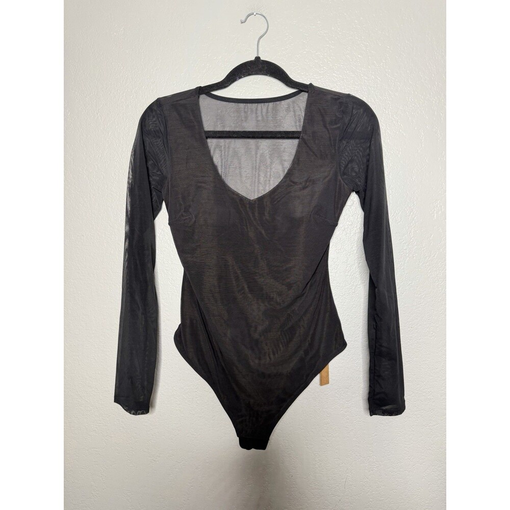 NEW Shapellx Shapewear Long Mesh Sleeve Back Size L Black Padded V Neck